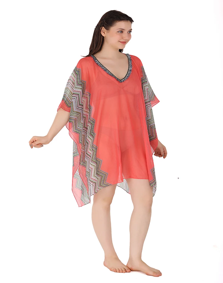 2022 модный многофункциональный пляжный купальный костюм женский однотонный шифоновый полиэстер с V-образным вырезом бюстгальтер большого размера принтом