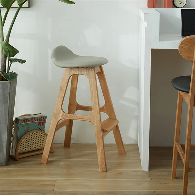 Custom luxury solid wood bar chair Nordic style home furniture bar stool with back stool simple modern upholstered bar chairs