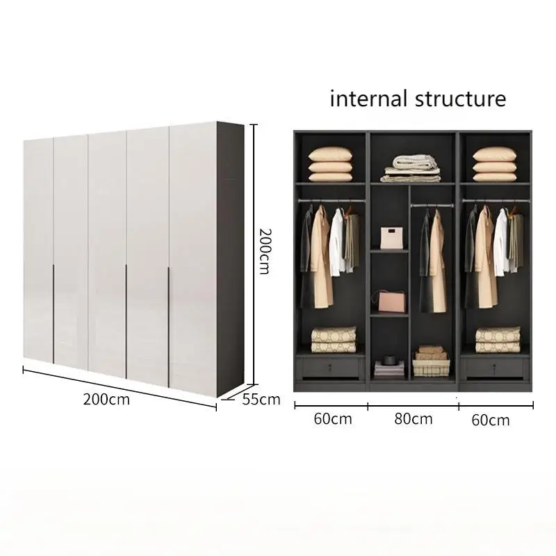 White Glossy Closet Cloakroom Home Bedroom Storage Cabinet Flat Door Wooden Wardrobe