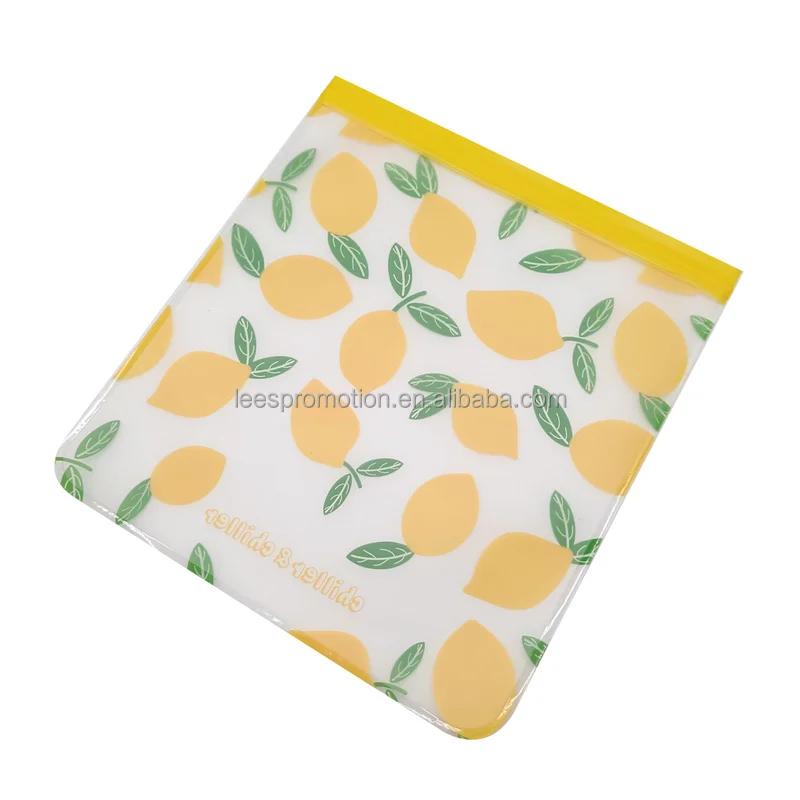 Customized Logo Printing Reusable Food Grade Foldable PEVA Silicone  Zip Lock Bags For Food Storage