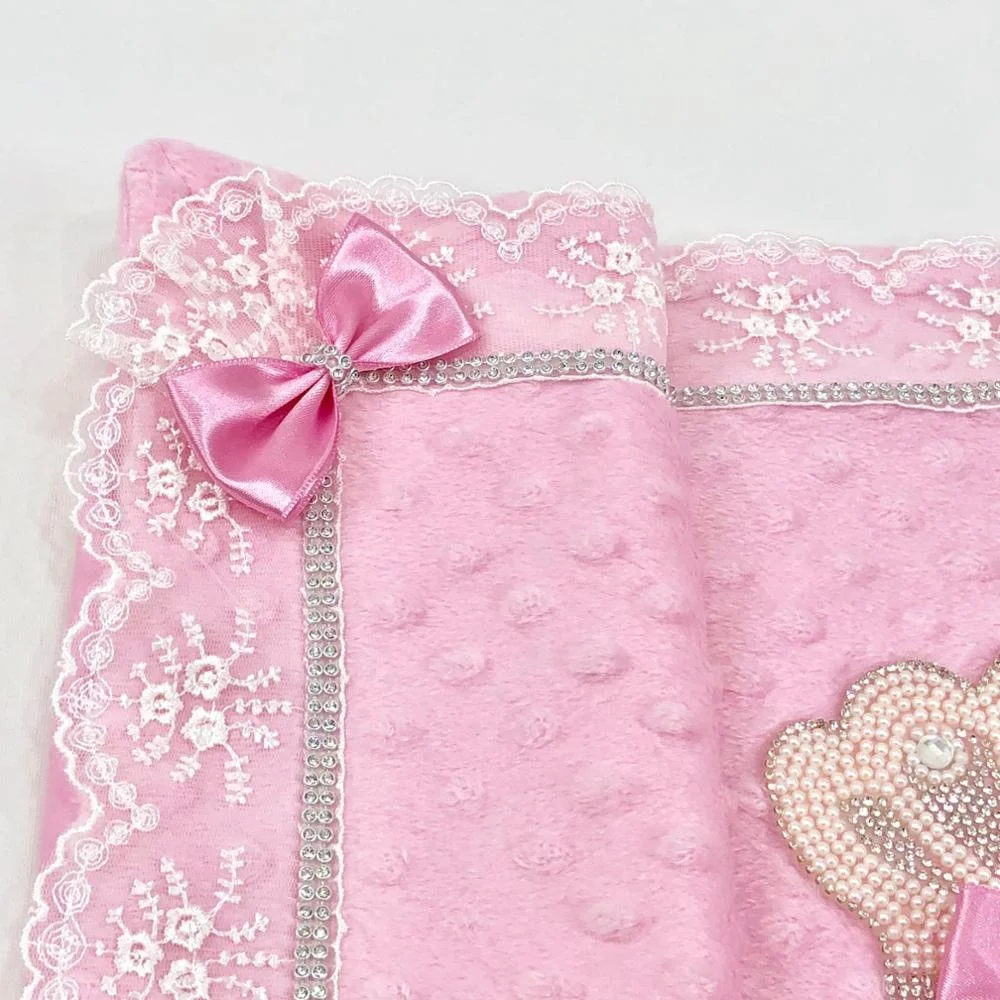 Comfortable Soft Baby Blanket Crowned Pink Blanket Wholesale Custom Newborn New Design Portable Soft Swaddle Bamboo Bubble