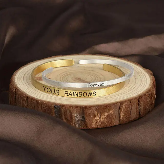 Custom Writing Inlay Blank Jewelry Open Writing Bracelet Gold Plated Blank Cuff Cuff Bracelets For Engraving