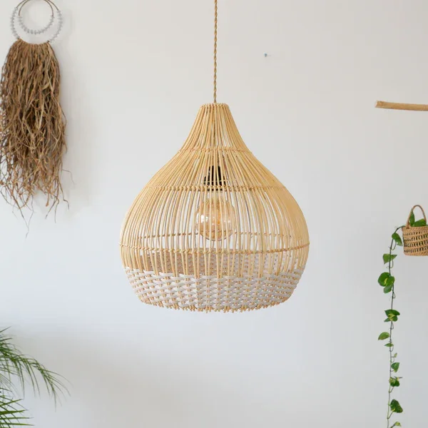 Wholesales handmade rattan lampshade fiber decor home room Light Diffusion Cover Manufacturer pendant wall outside ceiling light