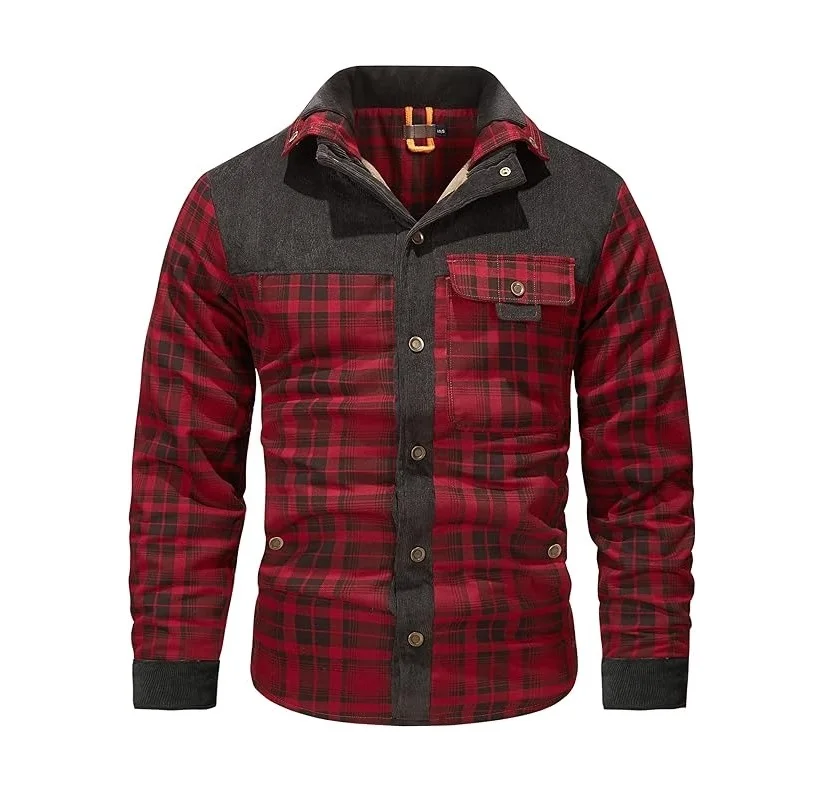 Good quality fleece lined check shirt jacket thick warm windproof winter flannel shirts jackets men