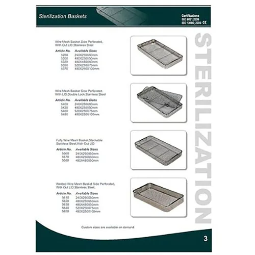 hot sale Medical Hospital Instruments sterilization fine wire mesh tray Trinket basket side perforated with perforated LID