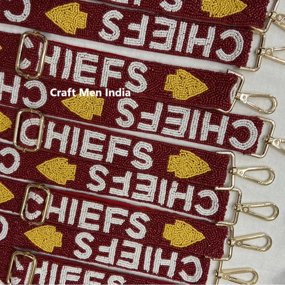 Hot Selling Beaded Strap with embellishments Fully heavy hand beaded strap for mobile phone and clutch purse CHIEFS Beaded strap