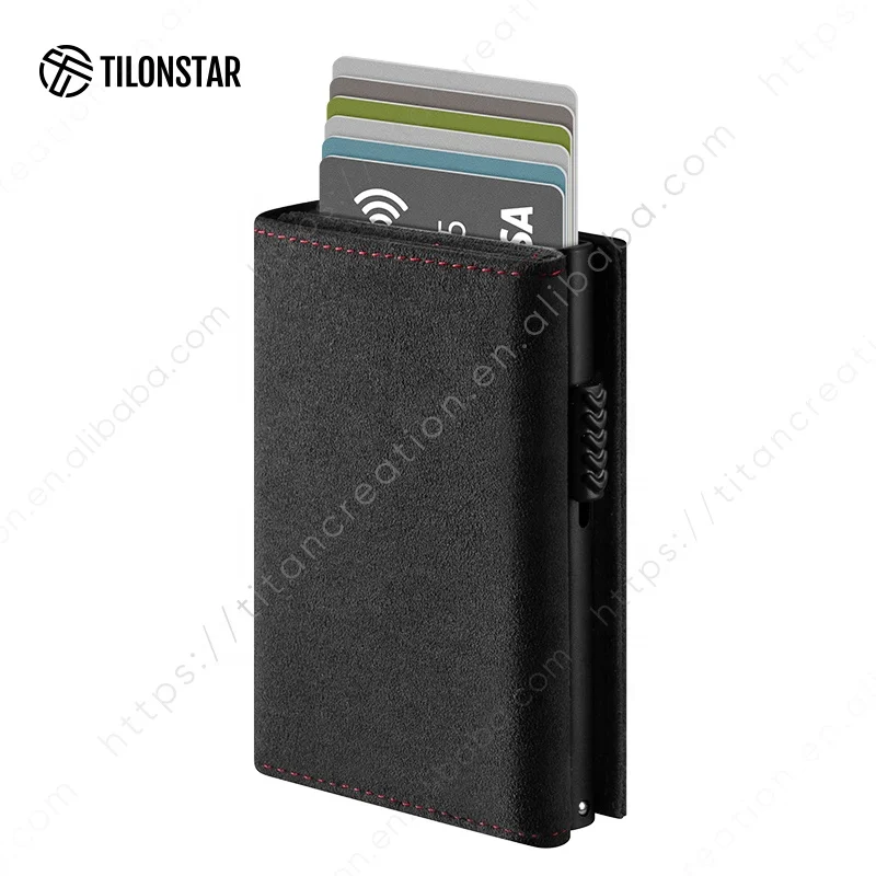 TILONSTAR TVC302a популярный кожаный всплывающий кошелек Alcantara с защитой от кражи RFID держатель для карт мужчин
