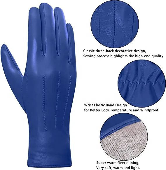 Red Leather Full Feigner Genuine Sheepskin Leather Gloves, Warm Touchscreen Texting Cashmere Driving Motorcycle Dress Gloves