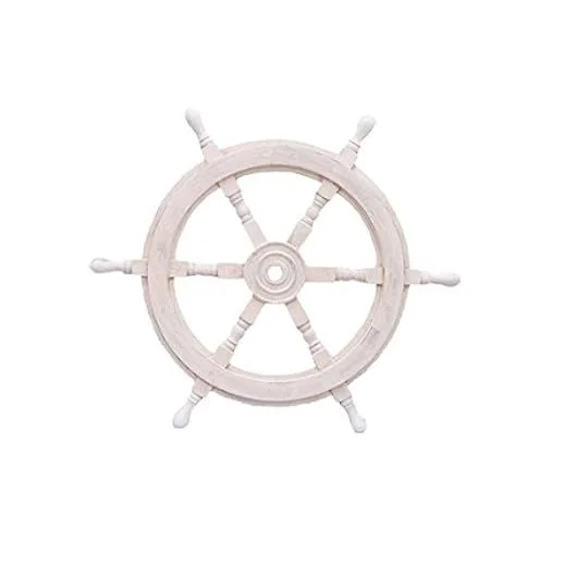 Handmade Brown and Gold Teak Wood Ship Wheel with Brass Inset and Six Spokes 18 Inches Wheel Boat Decorative Nautical
