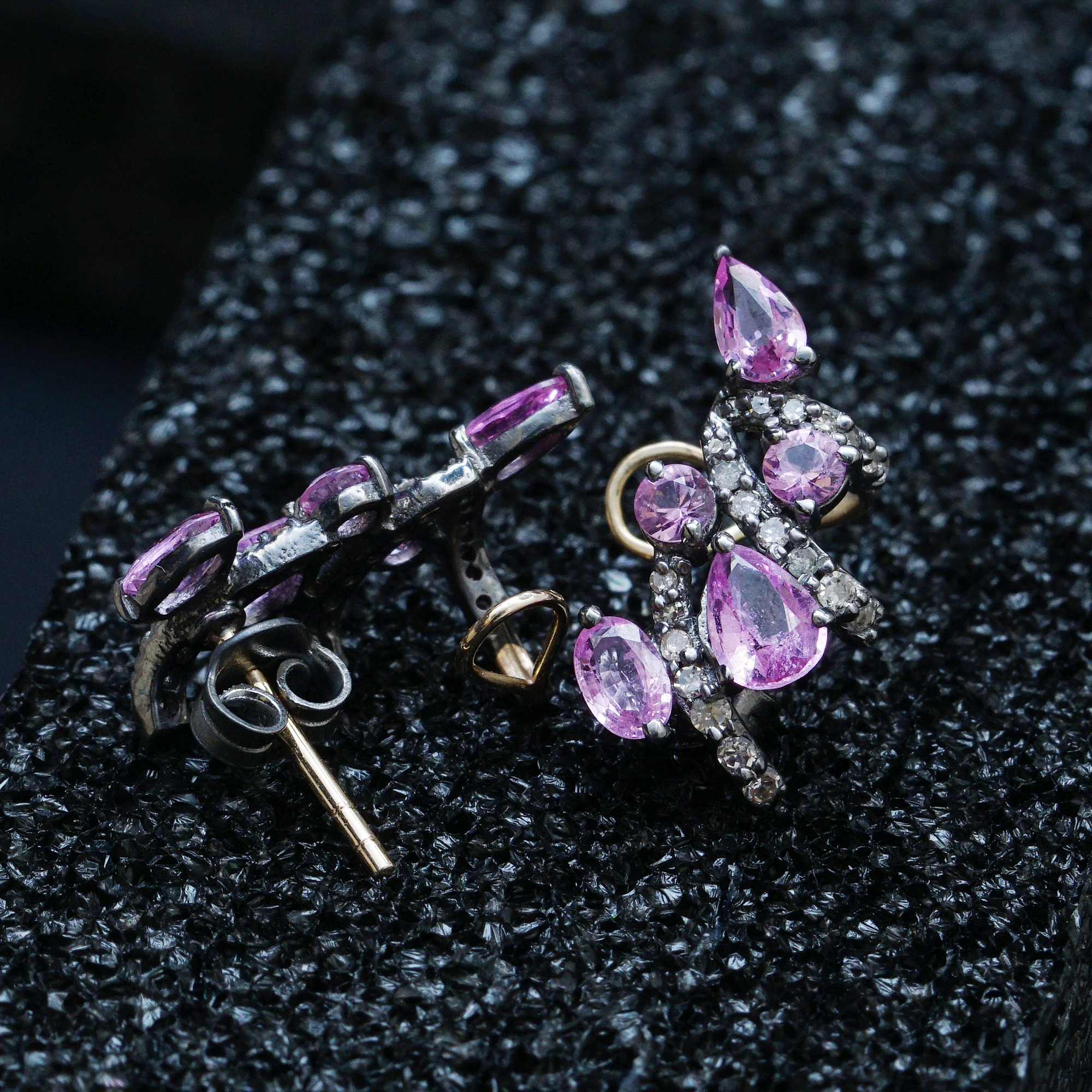 925 Silver Brown Diamond Natural Sapphire Gemstone Womens Ear Cuff Push Back Earrings Handmade Jewelry