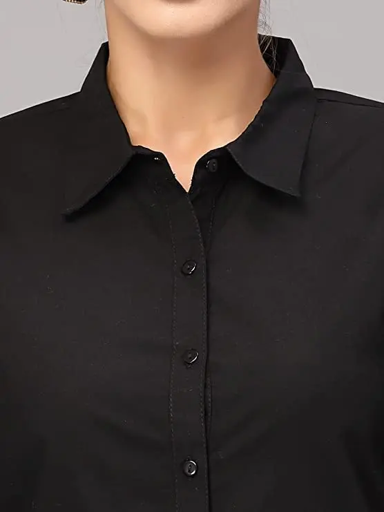 Premium Quality Trendy Women Black Solid Pure Cotton Slim Fit Formal Shirt Grey Solid for Sale in Bulk from Indian Supplier