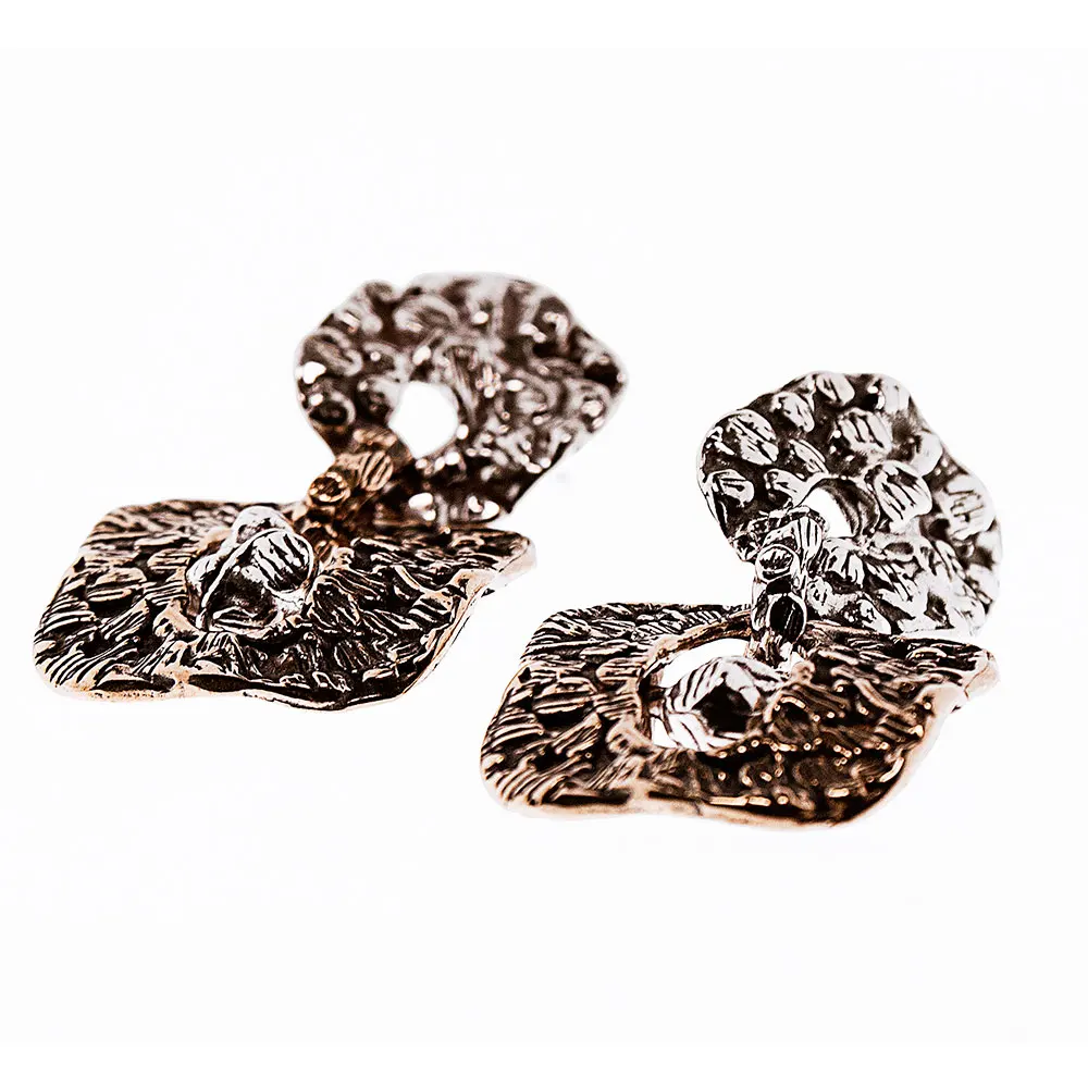 Fashion jewellery handcrafted earring best quality silver 925 and bronze pin and butterfly closure Irregular movable squares