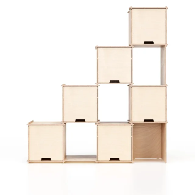 Artisanal Bookcases Customizable 145x161cm Interlocking Modular Wood Wall Shelf for Books