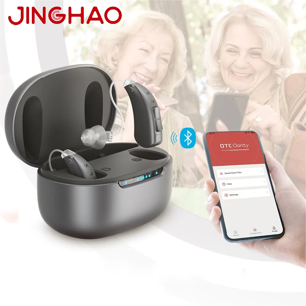 JINGHAO DW3 Grey Hearing Aids Rechargeable Medical Bluetooth OTC Self Fitting Hearing Aid For The Deaf