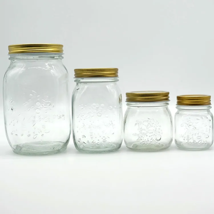 Canning Jar 4oz 8oz 12oz 16oz 25oz 32oz wide mouth glass food jars with lids clear storage mason jars for food