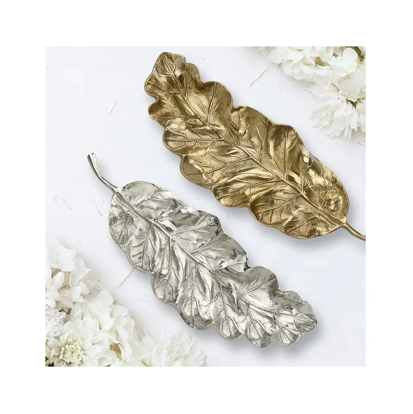 Simple Shiny Large Banana Leaf Design Aluminum Tray for Hotel and Home Use