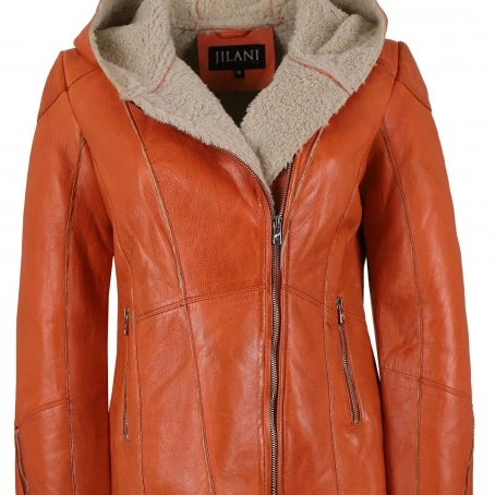 Best seller 2023 women fashion sheep skin orange color fur lining ladies winter hot fashion genuine leather all weather jacket