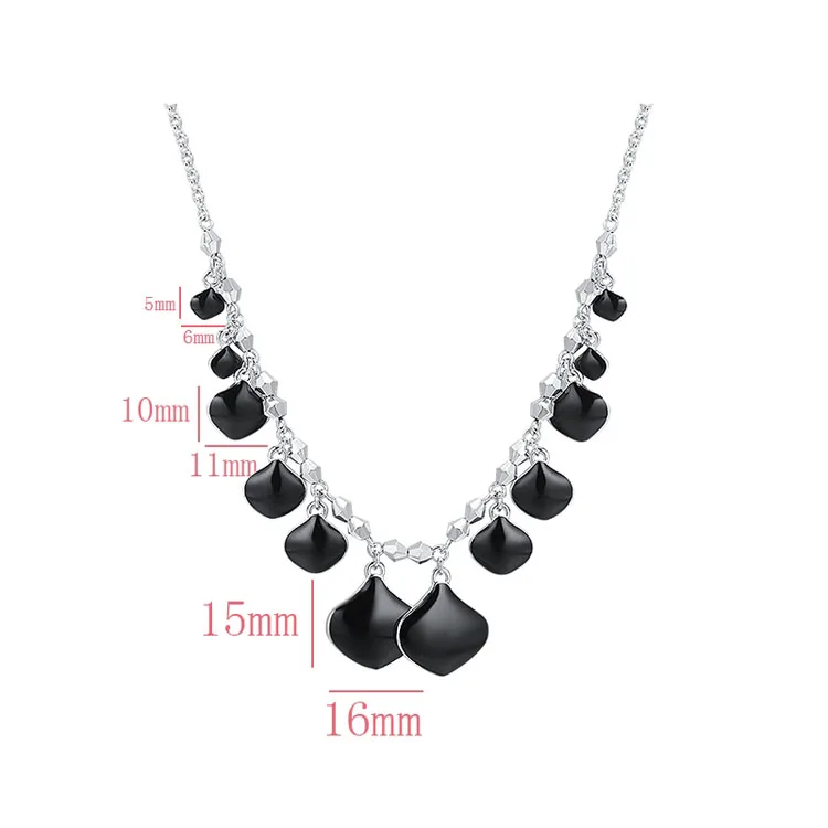 Modern Fashionable Collier Necklace Rhodium Plated Alloy Brass 925 Sterling Silver Material With Black Enamel Charms Party Jewel