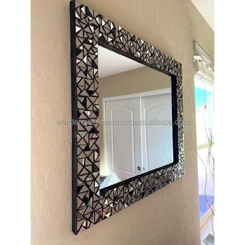 WONDER OVERSEAS Latest Rectangle 15x15 Inch Mosaic Mirror Custom Size Glass Wood Framed for Bathroom Decoration or Home Use