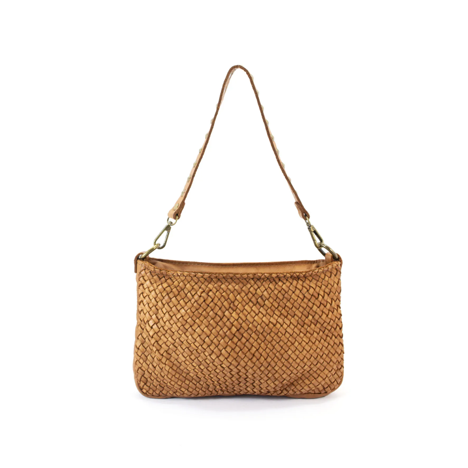 shoulder bag pochette with studded handle we345 soft weaved leather multiuse for woman