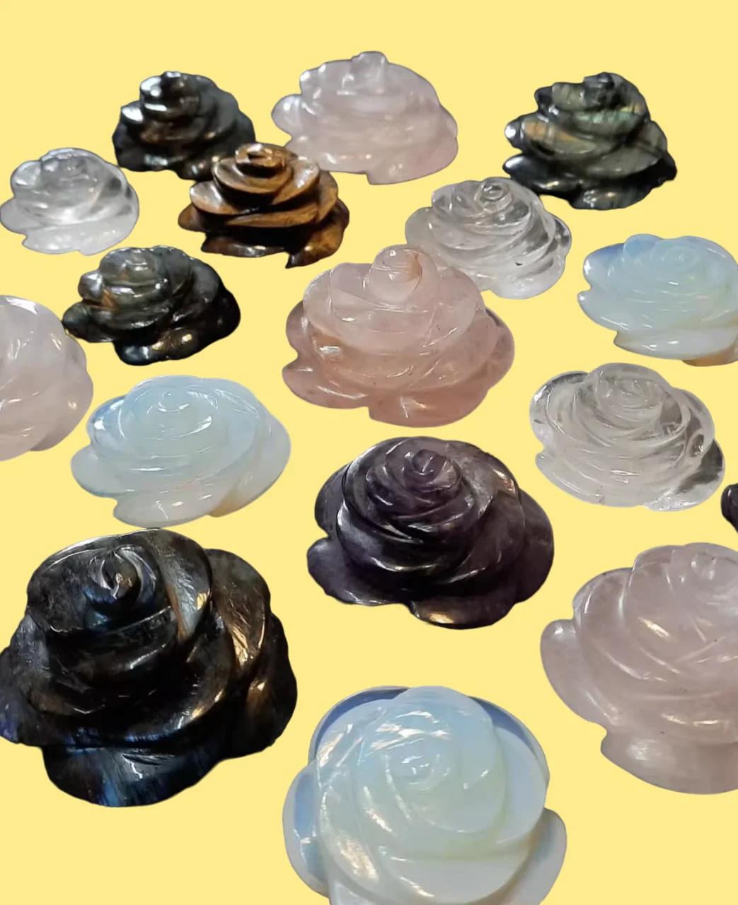 Hand Carved Natural Multi Gemstone50-80gms Agate Rose Crystal Flowers Stone for Home and Hotel Decoration