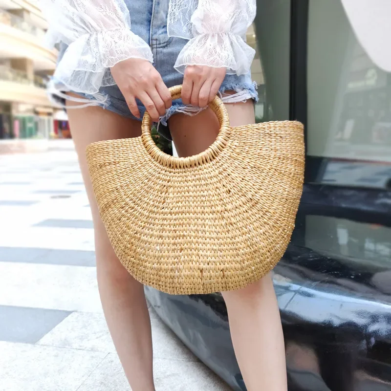Bali straw bag with pompom hand woven bolsos de paja by string handbags for beach seagrass water hyacinth bags handmade product