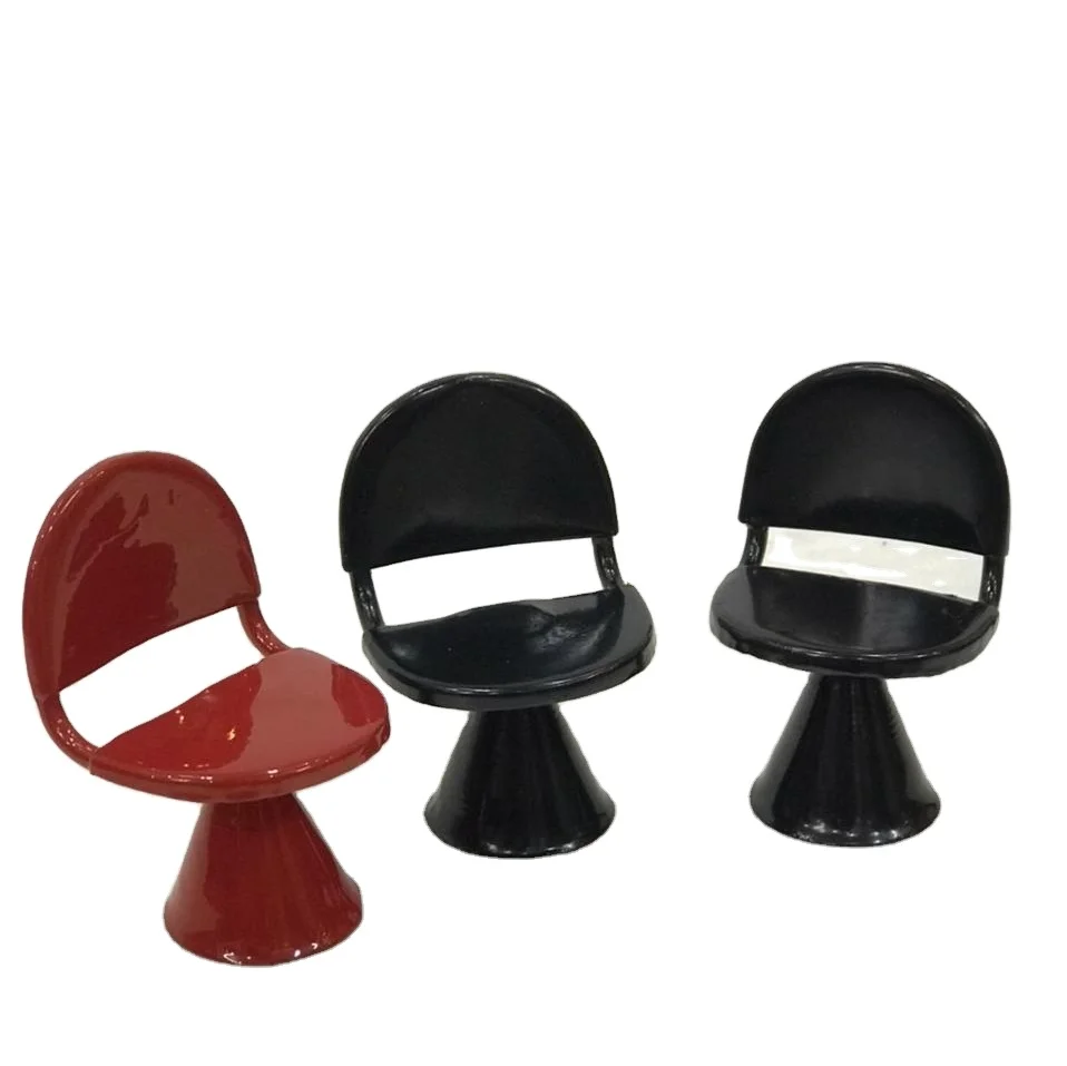High Quality Custom Design Miniature Bar Chair Red and Black Best Selling Kids Play Doll House Miniature Cone Chair