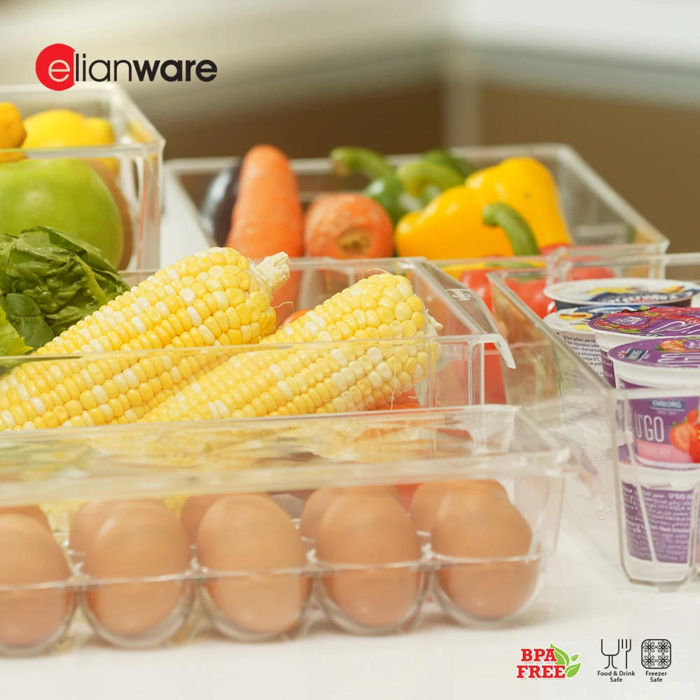 Elianware High Quality BPA Free Plastic Food Grade Fridge Organizer Premium Egg Holder With Lid