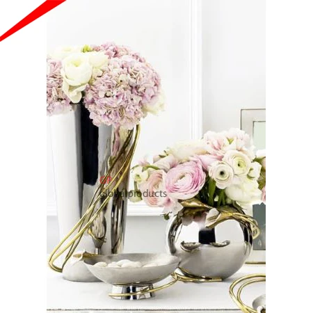 luxury designer metal flower vases for weddings decoration flower pot with high end finished