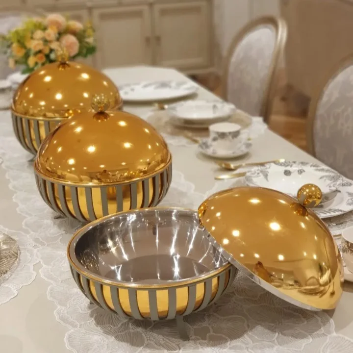 Royal Look Decoration Hotel Catering Use Insulated Casserole Serving Hot Pot For Portable Food Server Rounded Hot Pot