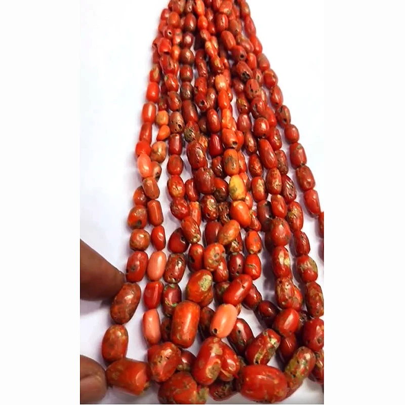 6 Strands of Natural Italian Coral barrel smooth beads 559 ct lot Iroc Sales 16 inch coral gemstone beads necklace US$96 for all