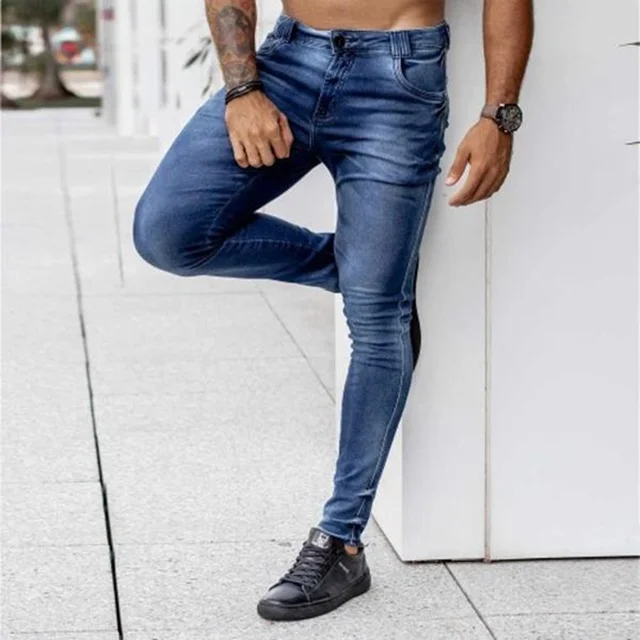 Denim Jeans Pants _  Wholesale Distressed Denim Trousers Hip Hop Fashion Stretch Denim Pants For Men