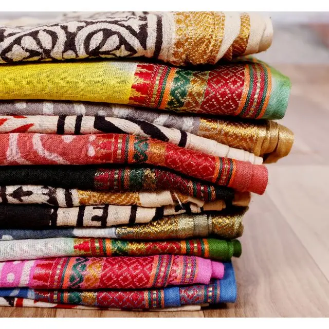 100%Cotton Bagru Print Hand Block Printed Pario Gaiter Sarongs Beach Cover Up Women Head Scarves