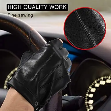 Fashion Black Goatskin Men Leather Driving half-finger gloves