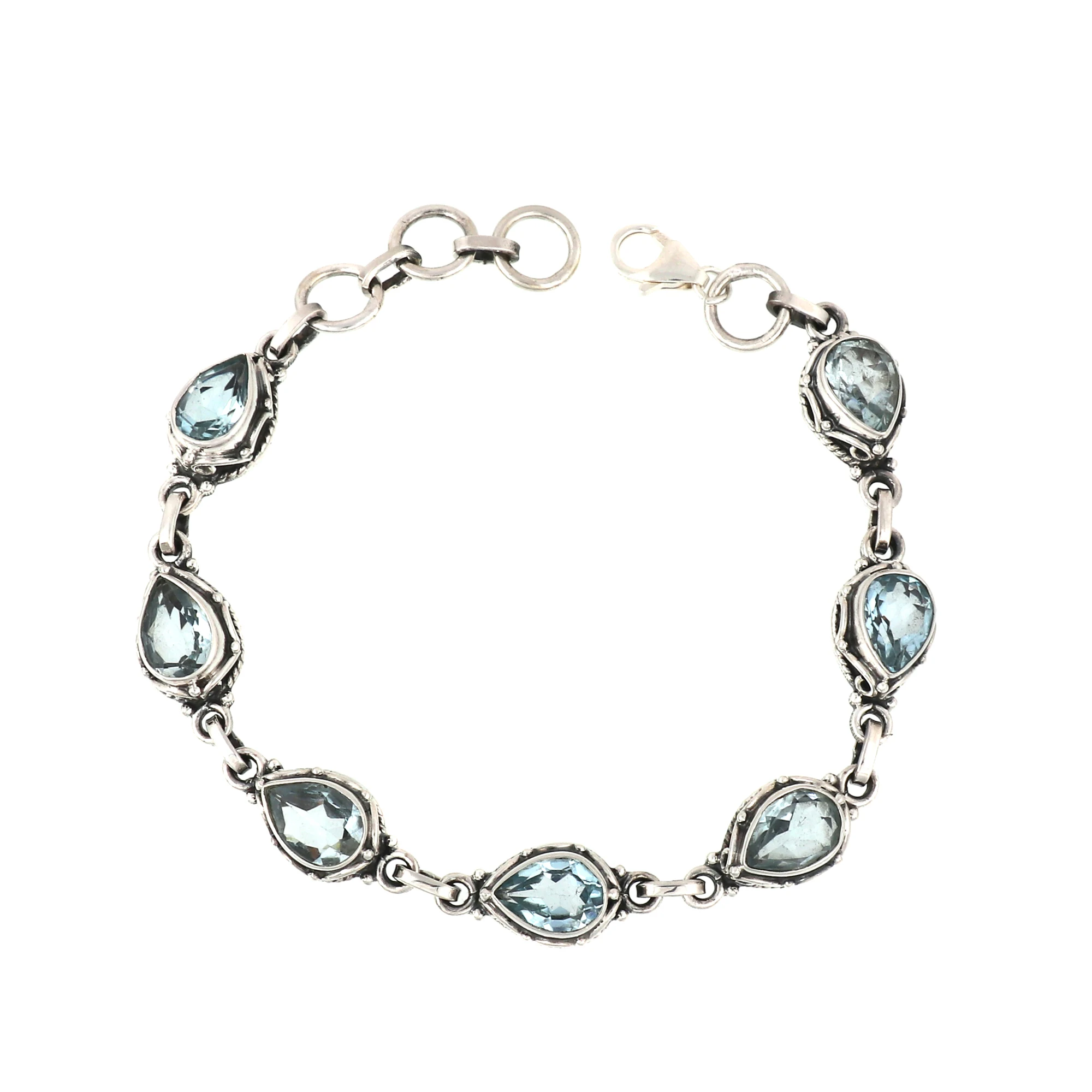 ladies fine jewelry sterling 925 silver bracelet blue topaz yoga meditation spiritual healing oxidized finish Indian bracelet