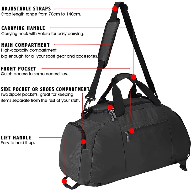 Custom Made 3-Way Duffle Backpack Gym Bag for Men Women Sports Duffel Bag with Shoe Compartment Travel Backpack Luggage