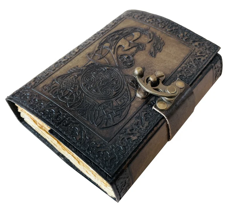 Notebook Hardcover Gift Journal Antique Dragon Journal Celtic Emboss Leather Writing Writing Green Spell Deckle Book