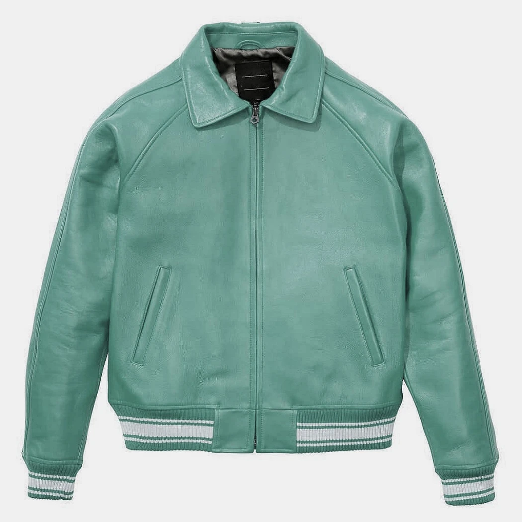 New  customized real leather sheepskin aniline zipper black biker jacket with quilted black lining bomber jacket OEM service