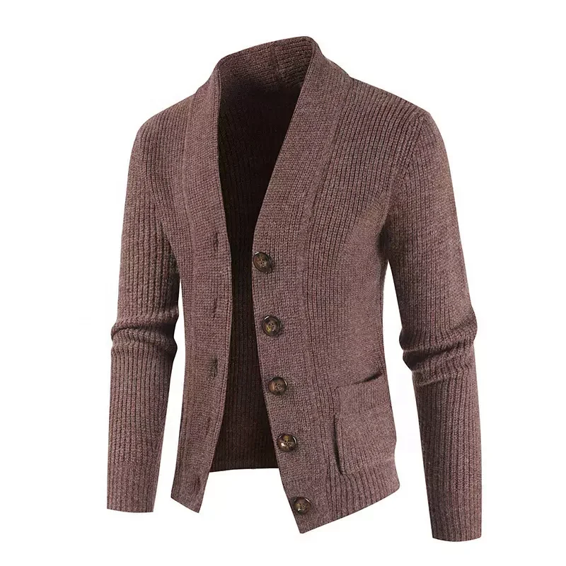 Men Sweater High-neck Knitted Cardigan Fit Warm Recycle Polyester Sweater