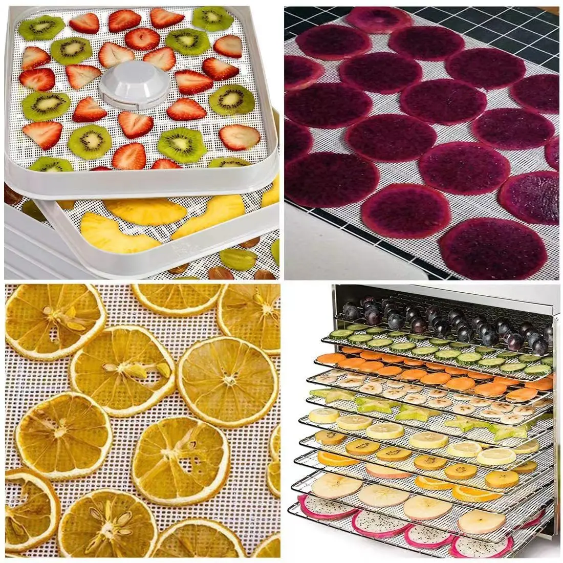 Non Stick Round Silicone Steamer Liners Mesh Mat Rectangle Reusable Sheet Dehydrator Tray Liners for Fruits Meat Baking Pastry