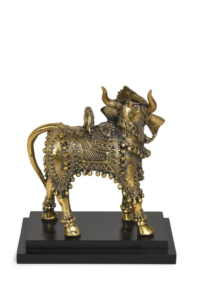 Ganesh Nandi with Base Dhokra art Idol Brass Handcrafted