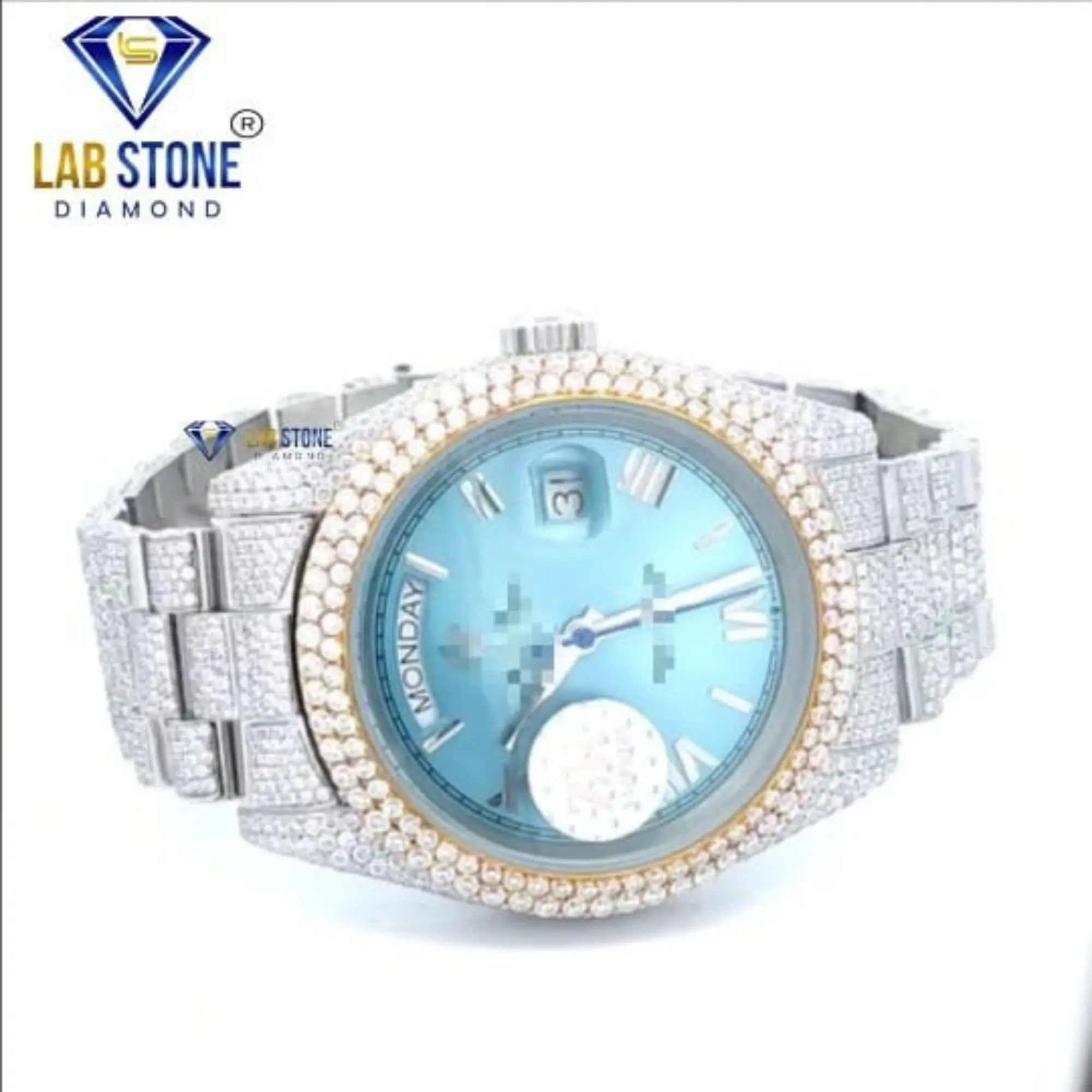 Elegant Looking Automatic Date Fully Iced Out Watch VVS Moissanite Diamond Studded Smart Watch