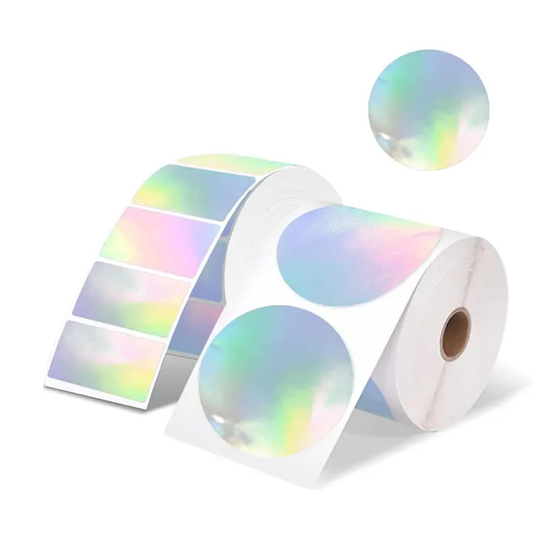 Thermal Sticker 2x2 Round Self Adhesive Sticker Holographic Glitter Labels for DIY Logo Design QR Code Name Tag