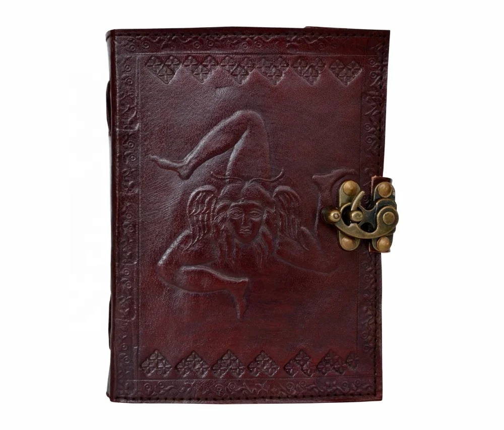 Medusa Symbol Embossed Handmade Leather Journal Brown Hardcover Diary Notebook With Blank White Paper And Antique Metal Lock