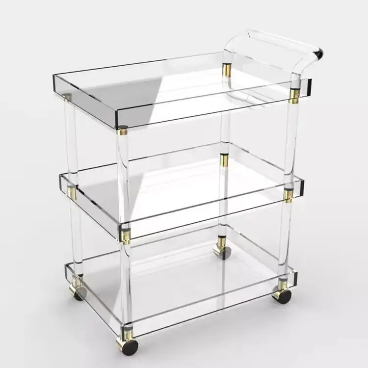 Acrylic Hotel Trolley Dining Cart Restaurant Hotel Food Delivery Service Cart Acrylic Transparent Mobile Coffee Cart