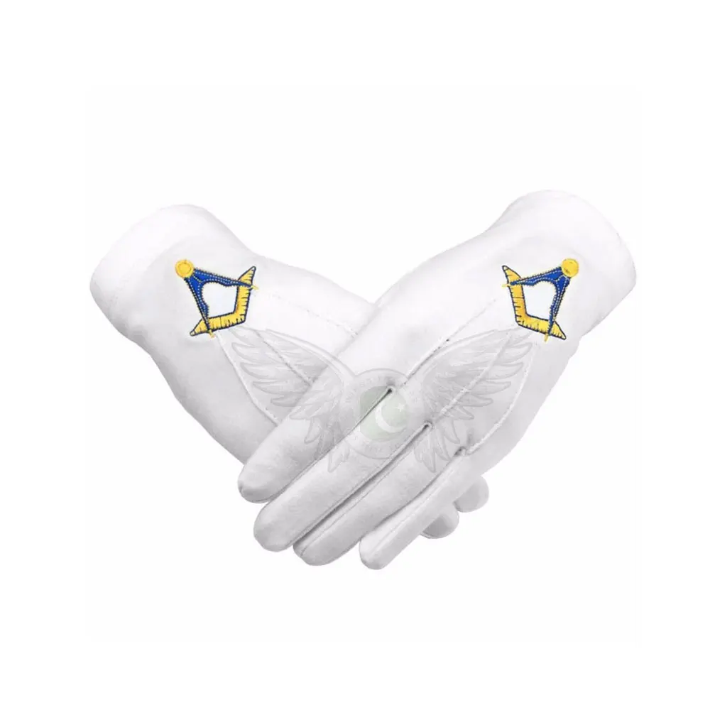 Manufacturers Fashion White Cotton-Gloves Masonic Regalia Embroidered logo Supplier from pakistan