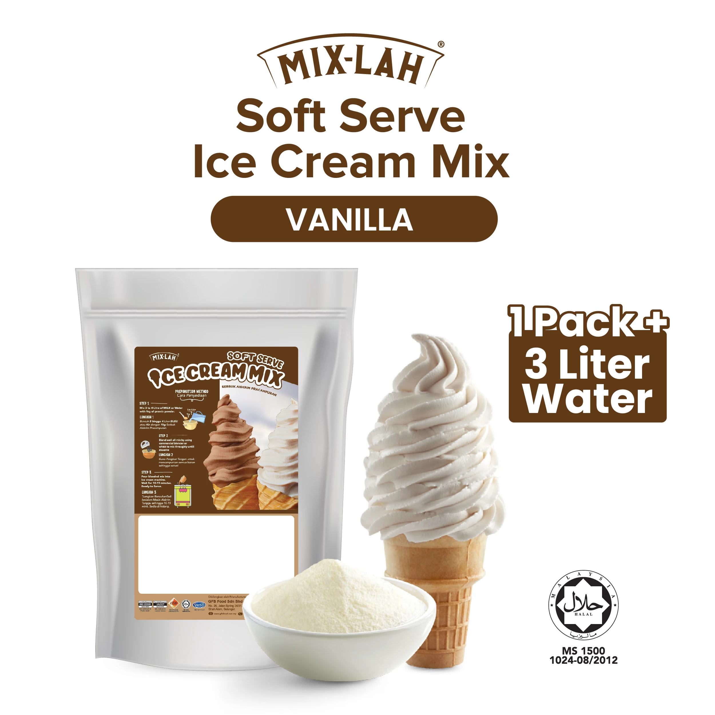Soft Serve Ice Cream Mix Powder Base Slightly Vanilla Taste 1KG Halal Certified Premium Quality for Ice Cream Vending Machine