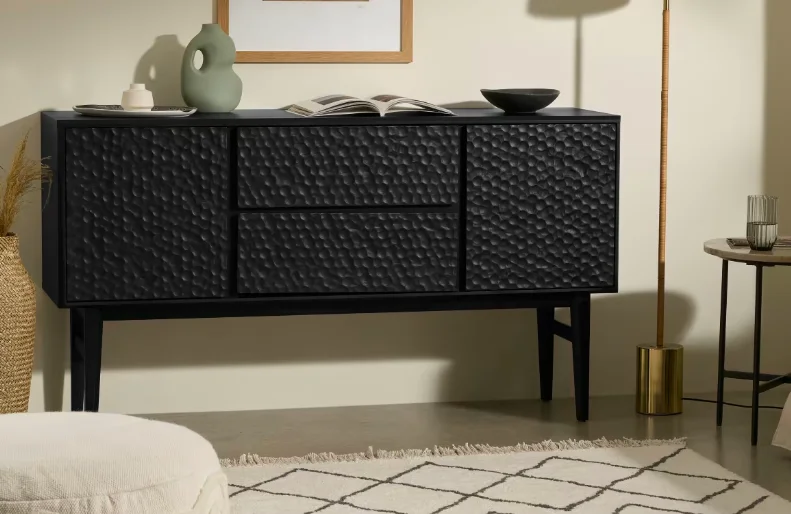 Classy style modern carved and textured sideboard with ebony mango wood home furniture for Wholesale