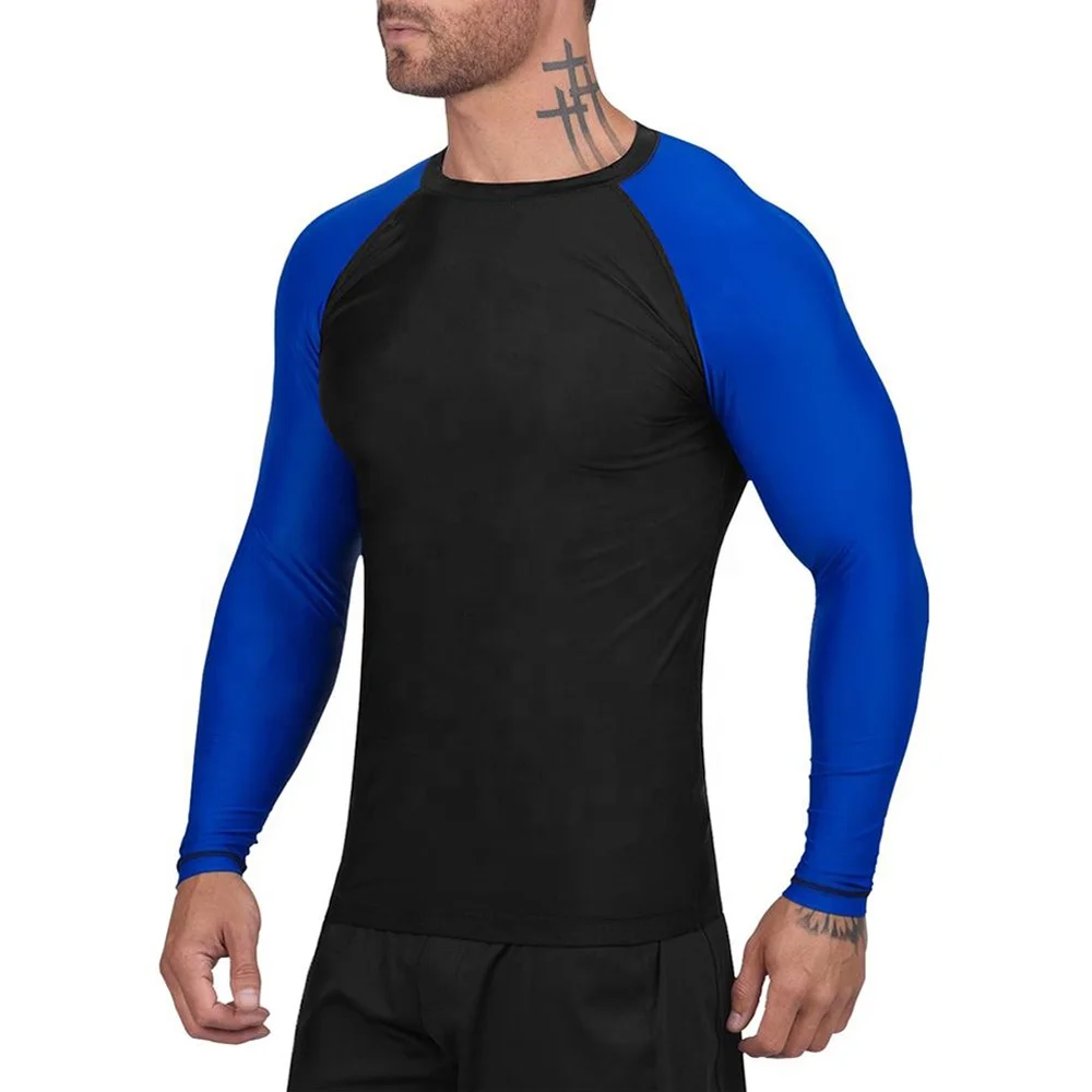 Custom Contrast Long Raglan Sleeves Rash Guard Straight Hem Surfing Wet T Shirt For Men