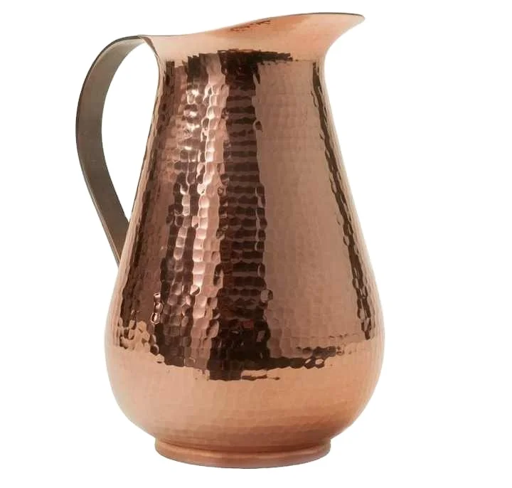 Copper Water Pitcher Ayurvedic Water Pitcher with Stainless Steel Handle and Lid Hand Hammered 100% Pure Copper Wholesale 2023